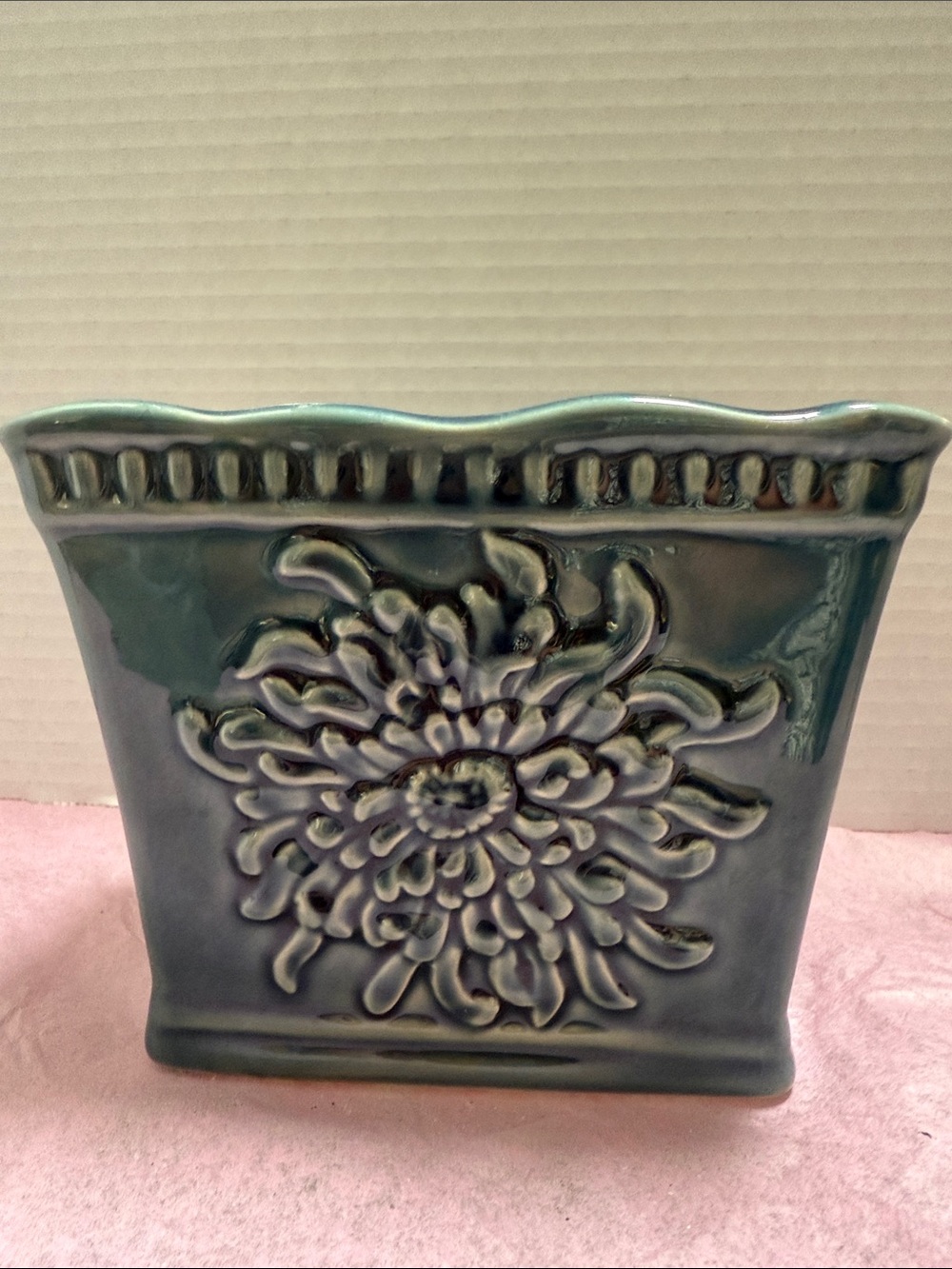 Glazed Ceramic Planter in Teal Green